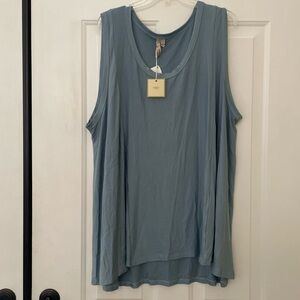 NWT COMFY USA Long Hi-Low Tank Womens Plus 3X Glacier Blue Tunic Lagenlook Layer